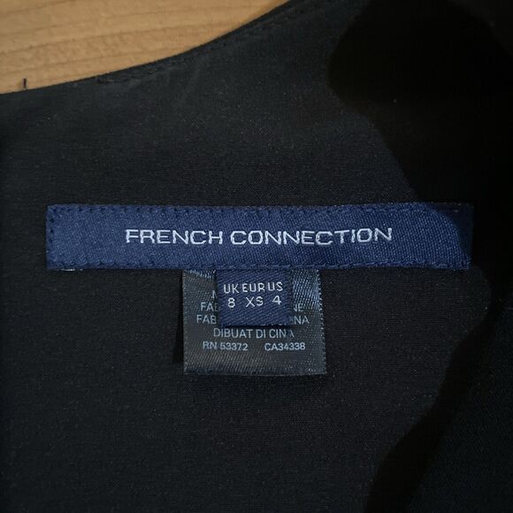 FRENCH CONNECTION Black WHISPER V-Neck RUFFLE Cocktail MINI DRESS -Size US 4 - Picture 14 of 14